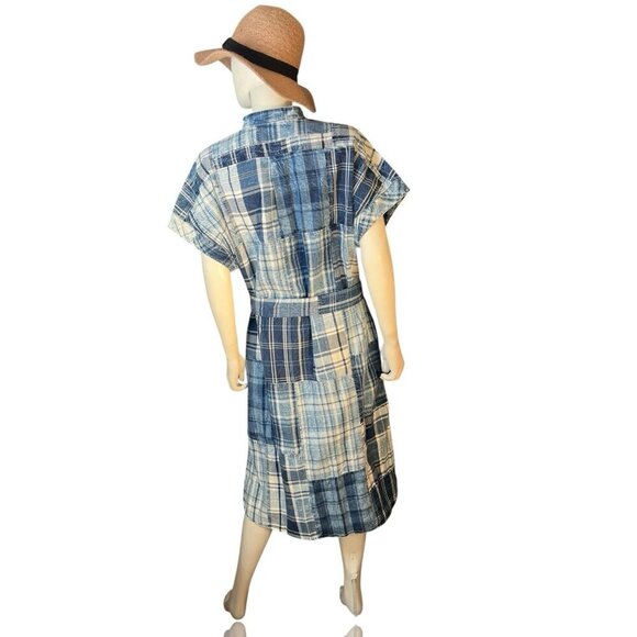 POLO RALPH LAUREN indigo patchwork-ss lurne cotton shirt dress sz 10 - Picture 8 of 9